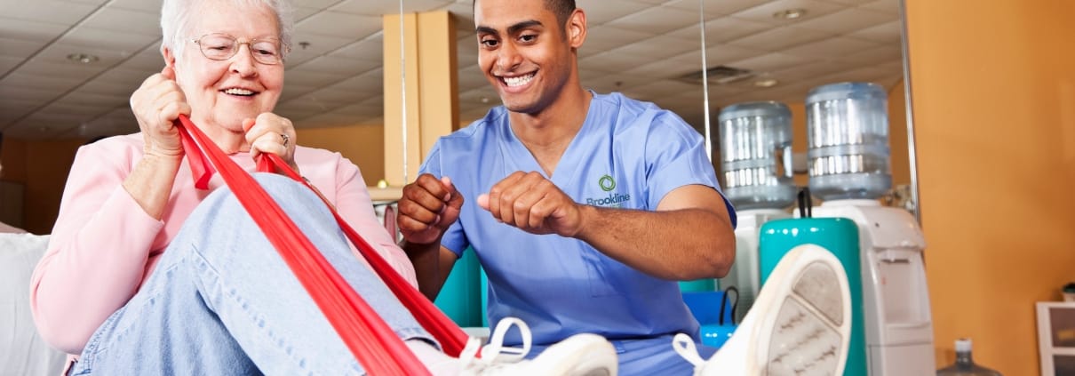Physical therapist working with patient