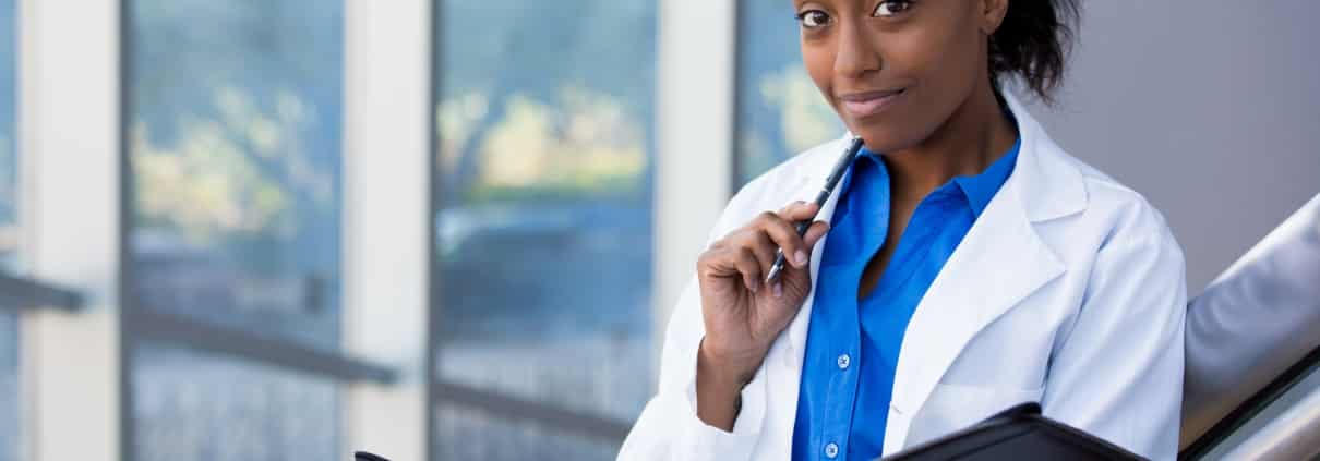 Hospital manager with paperwork