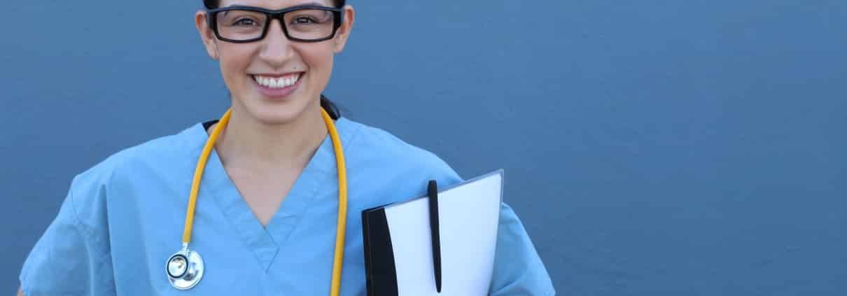 Female healthcare worker with glasses