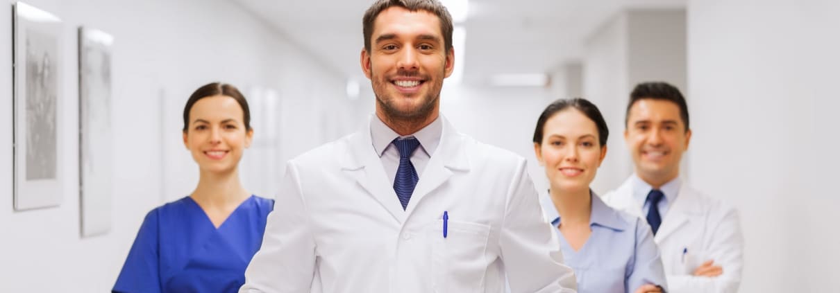 Medical team in a hospital hallway