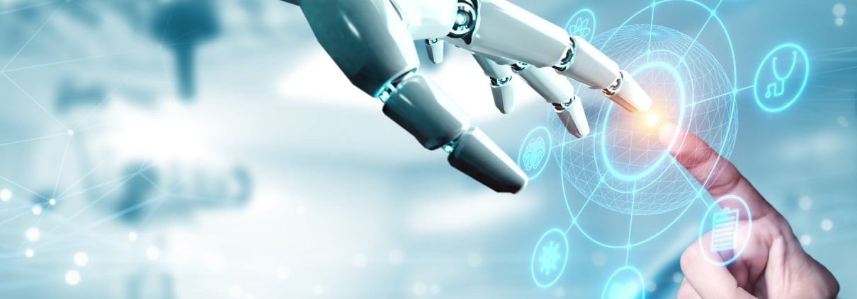 Robot hand reaching toward human hand