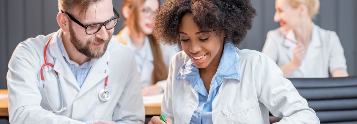 Two medical students sitting together
