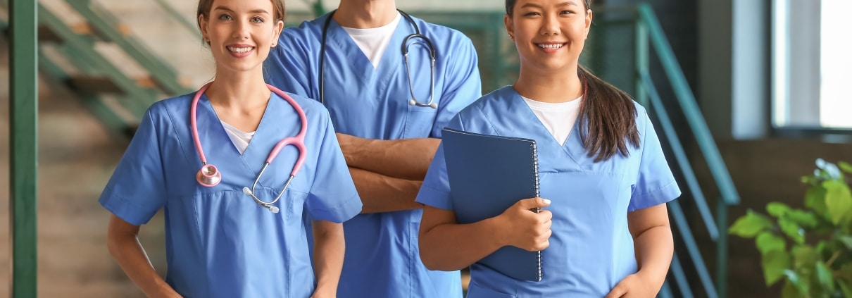 Group of medical students in a modern clinic