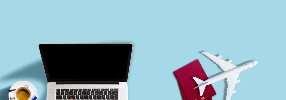 Aerial view of a Travel Nurse using a laptop